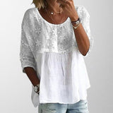 Olivia - Blusa de Patchwork Bordada Floral