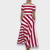 Lúcia - Vestido maxi às riscas feito à mão