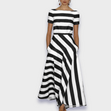 Lúcia - Vestido maxi às riscas feito à mão