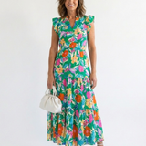 Lila | Vestido Midi Camisola Floral com Decote em V