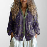 Olivia - Blusa Vintage com Estampa de Folhas