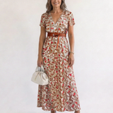 Lyra | Vestido Midi Floral Elegante com Decote em V