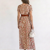 Lyra | Vestido Midi Floral Elegante com Decote em V
