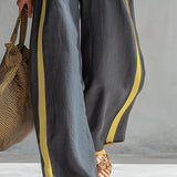 Liliana - Conjunto elegante e casual com colete e calças em algodão e linho cinza com bordos