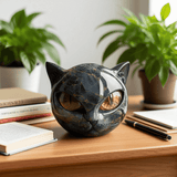 NyxCharm | Escultura de Cabeça de Gato Negro Místico