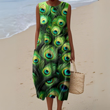 Celina™ | Vestido de Pavão em Aquarela