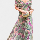 Florendra | Vestido Longo com Padrão Floral e Decote em V
