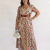 Lyra | Vestido Midi Floral Elegante com Decote em V