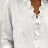Indie | Blusa com Rendas, Decote em V e Mangas Longas