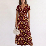 Lyra | Vestido Midi Floral Elegante com Decote em V