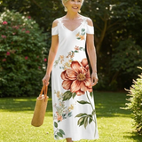 Camila | Vestido Midi A-Linha Floral com Ombros Descidos
