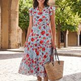 Lila | Vestido Midi Camisola Floral com Decote em V