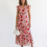 Lila | Vestido Midi Camisola Floral com Decote em V