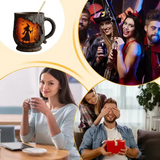 Caneca 3D Artesanal de Halloween com Bruxa e Gato
