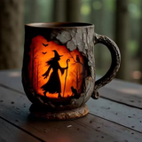 Caneca 3D Artesanal de Halloween com Bruxa e Gato