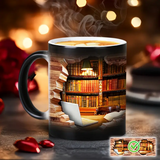 Deslumbrante caneca de cerâmica com revelação de calor inspirada na biblioteca
