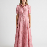 Xanthea | Vestido Camisa Maxi Floral Texturizado com Manga Curta e Cinto