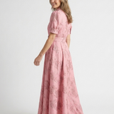 Xanthea | Vestido Camisa Maxi Floral Texturizado com Manga Curta e Cinto