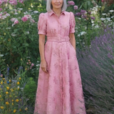 Xanthea | Vestido Camisa Maxi Floral Texturizado com Manga Curta e Cinto