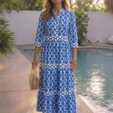 Ysolde | Vestido Midi com Mangas Três Quartos e Padrão de Corrente