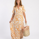 Zuleika | Vestido Midi Floral de Manga Curta com Decote em V