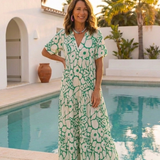 Zuleika | Vestido Midi Floral de Manga Curta com Decote em V