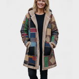 Outono | Patchwork Terroso Casaco com Capuz Aconchegante