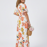Elowen | Vestido Maxi Com Decote Redondo e Mangas Curtas em Camadas
