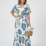 Elowen | Vestido Maxi Com Decote Redondo e Mangas Curtas em Camadas
