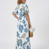 Elowen | Vestido Maxi Com Decote Redondo e Mangas Curtas em Camadas