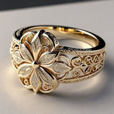 Anel de flores exóticas em ouro com zircão