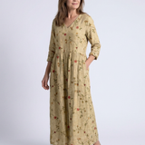 Marina | Vestido Maxi Floral com Decote em V e Manga Três Quartos