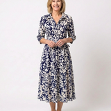 Oriana | Vestido Midi de Manga Longa com Gola e Cinto na Cintura