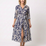 Oriana | Vestido Midi de Manga Longa com Gola e Cinto na Cintura