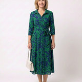 Oriana | Vestido Midi de Manga Longa com Gola e Cinto na Cintura