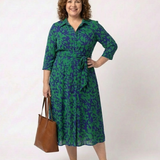 Oriana | Vestido Midi de Manga Longa com Gola e Cinto na Cintura