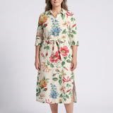 Maribel | Vestido Midi Floral de Manga Curta com Botões na Frente