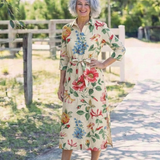Maribel | Vestido Midi Floral de Manga Curta com Botões na Frente
