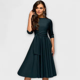 Ana - Vestido midi elegante com cintura com laço