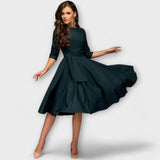 Ana - Vestido midi elegante com cintura com laço