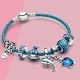 Pulseira Ocean + pendente incluído em couro e prata