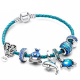 Pulseira Ocean + pendente incluído em couro e prata