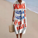 Marlowe™ | Vestido de Verão com Estampa de Sardinha do Mercado Fresco