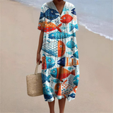 Coralie™ | Vestido de Verão com Estampa Colorida de Peixes do Oceano