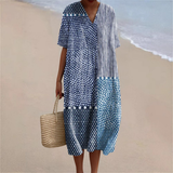Aria™ | Vestido de Verão Patchwork Azul