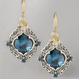 Brincos de Cristal Azul em Ouro e Prata