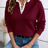 Maerella Blusa de Malha com Gola de Renda