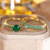 Conjunto de Duo Ring com Esmeralda em Ouro