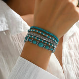 Conjunto de pulseiras boho com pedras turquesas