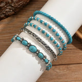 Conjunto de pulseiras boho com contas turquesa
